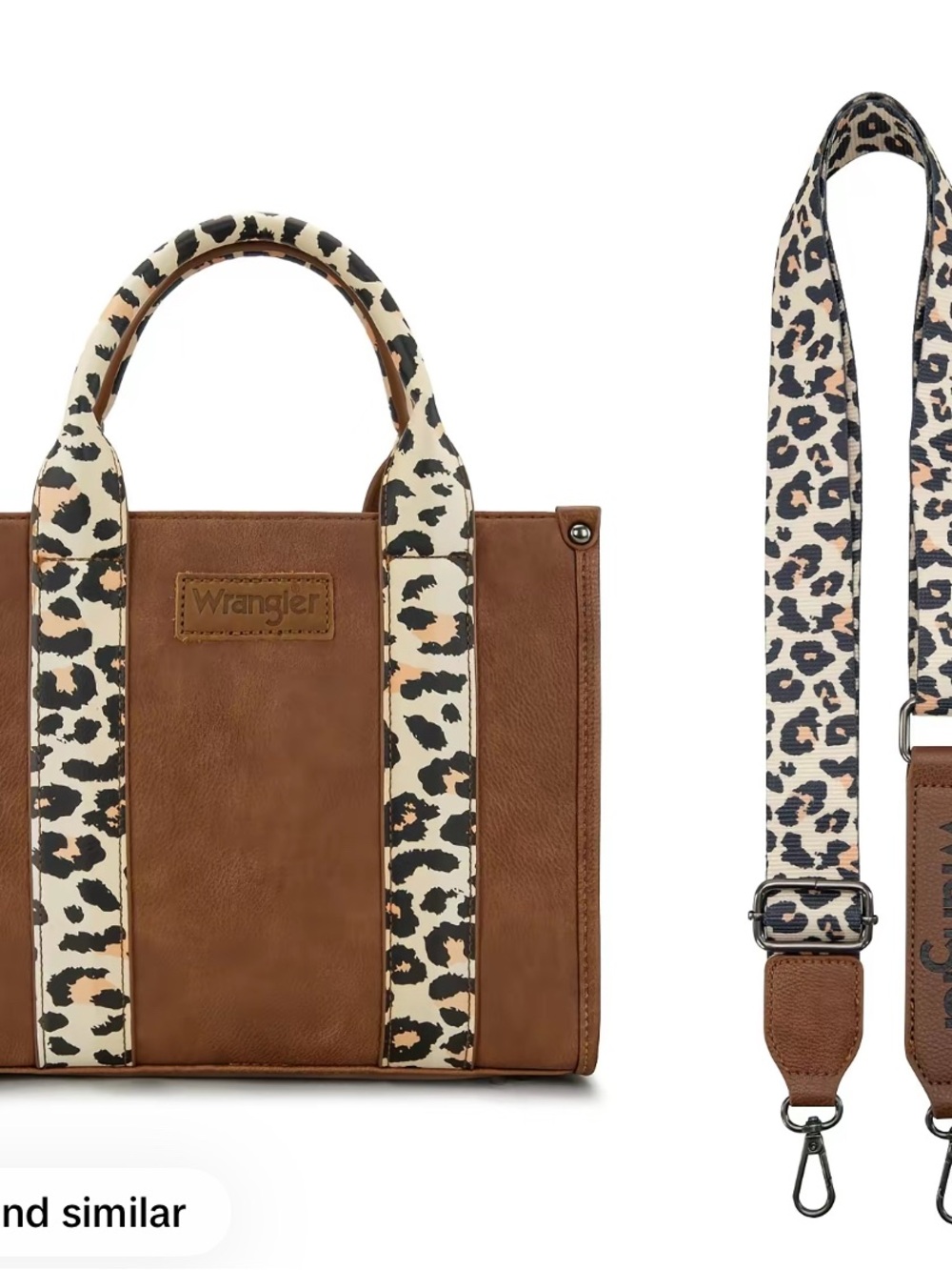 Wrangler Brown Tote with Leopard-Print Straps